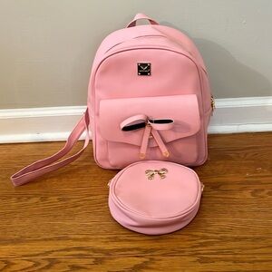 Maccinelo Women’s Pink Backpack With Matching Makeup Bag